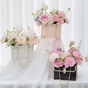 Geschenkpapier 4 Stück tragbare Blumen-Rosen-Verpackungsboxen, rechteckige Verpackungsbeutel für Blumenladen, Hochzeit, Valentinstag, Geburtstag, Party-Geschenke 230516