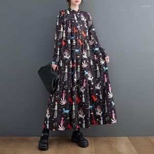 Casual Dresses Spring Autumn Oversize Korean Long Sleeve Woman Dress Vestidos Plus Size Fashion Print Vintage Maxi Shirt For Women