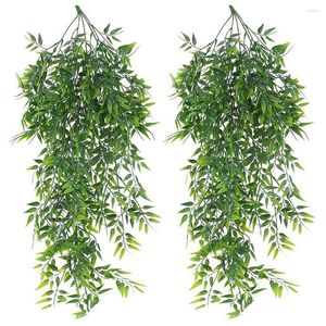 Decorative Flowers Hanging Artificial Plants Bamboo Faux Leaves Weeping Drooping Plant For Indoor Outdoor Wall Home