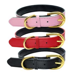 도매 금 골드 핀 버클 도그 칼라 조절 가능한 패션 애완 동물 PU Leathers Collars Neck Dogs Supplies 액세서리 SN6896