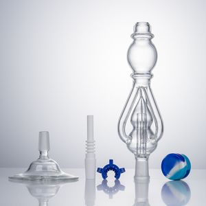 NC059 Dab Rig Glass Water Bong Pipa 14mm Titanium Ceramic Quartz Nail Clip Stand Base Silicon Jar Triple Recycle Airflow Water Perc Bubbler Tubi di vetro