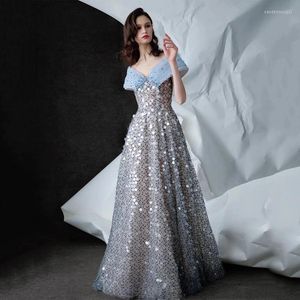 Abiti da festa Fidanzamento lungo azzurro Serata formale Elegante cielo stellato Paillettes Fata Abiti da cerimonia a sirena di lusso per le donne