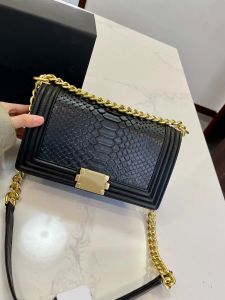 Designer Bags Handbag Women Crossbody Bag Python Pattern le boy handbags Classic Cowhide Square Shape Flap Bag Gold Hardware Chain leather strap Shoulder Bag 25CM