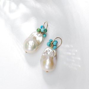 Dangle Earrings Lii Ji Big Baroque Pearl Turquoise American 14K Gold Filled Real Handmade Jewelry For Female