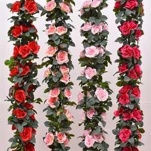 Dekorativa blommor Rose Artificial Floral Vines For Wedding Table Runner Doorways Decoration Inomhus utomhus Bakgrund Väggdekor Falskt blomma LT431