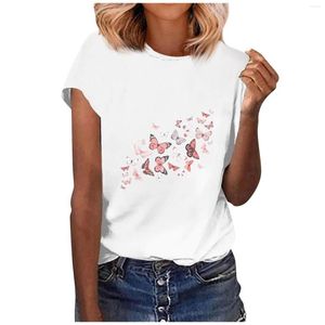 Damen-T-Shirts, Sommer-Frauen, kurzärmelig, V-Ausschnitt, übergroßes Hemd für weiße Mode, Damen-T-Shirt, 3D-Schmetterlingsdruck, Top, Freizeitkleidung