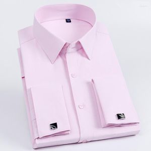 Erkekler Elbise Gömlek Erkekler Fransız Kuffar Gömlek Uzun Kollu İnce Fit Smokin Kufflinks Poli/Pamuk Çift Düğme Yakası