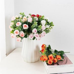 Decorative Flowers Silk Artificial Rose Decoration White Wedding Home Christmas Fall Fake Flower Bouquet Craft Wreath Supplies Valentine