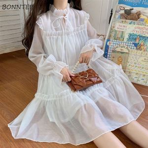 Kleiderkleider Frauen Sommer Chiffon Holiday Party süße Mädchen Schöne Kleidung weiße solide Aline japanische Damen Vestidos Mujer