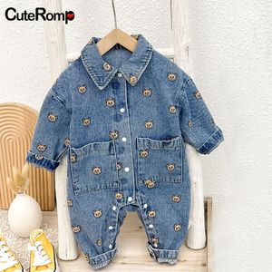 Rompers Baju Monyet Denim Bayi Beruang Untuk Baru Lahir Leata Laki Laki Perempuan Kostum Koboi Jeans Pakaian Musim Semi 230516