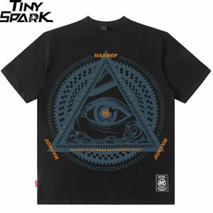 T-shirt da uomo 2023 T-shirt oversize da uomo Hip Hop Streetwear T-shirt con stampa a triangolo Eye Maglietta allentata in cotone Harajuku Top manica corta estiva J230516