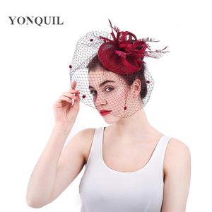 Stingy Brim Hats Marron Fashion Veils Fascinator Hat Hår Pin Bride Elegant Mesh Fedora Cap Ladies Linen Headpiece With305N