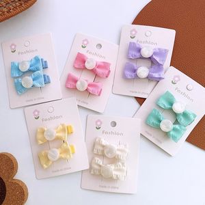 1 paio di nuovi bambini carino tessuto color caramella fiocco di perle fermaglio per capelli copricapo coreano dolce ragazza principessa forcine accessori per capelli