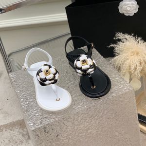 Sandals CF 2023 designer Camellia Flower Chan nel 9cm sandal C family small fragrance dress slides womens ladies bowknot leather black white brown slippers loafers