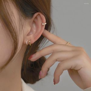 Hoop Earrings 1 Pair Thin Circle Gold Color Small Flower Diamond Hoops Earring Anti-allergic Ear Bone Buckle Simple Jewelry
