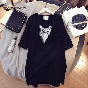 Plus Size Woman T-shirt Dress Loose Summer Sweet Cartoon Cats Print Short Sleeve O Neck Party Harajuku Casual Tee Tops Vestidos Robe Femme