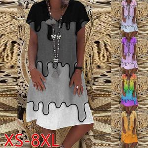 カジュアルドレスファッション女性用ビンテージプリント半袖ドレスルーズプラスサイズXS-8XL