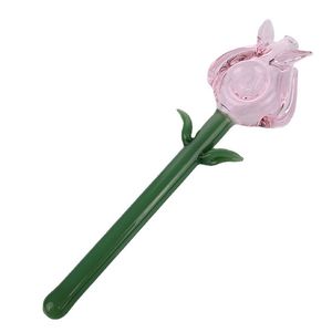 Rose Flower Style Pink Pyrex Thick Glass Hand Pipes Portable Dry Herb Tobacco Spoon Bowl Handpipes Handmade Portable Smoking Filter Cigarette Holder DHL