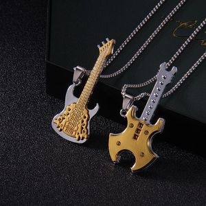 Colares pendentes de personalidade punk personalidade rock guitar tendência moda tanabata casal colar instrumento musical dourado