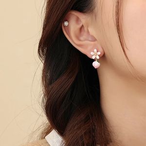 2023 Fashion Pink Drip Glaze Flower Peach Dingle Earrings For Women Girls Sweet Temperament Fine Wedding Party Jewelry Gift
