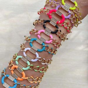 Link Bracciali 5Pcs Unica catena smaltata colorata placcata rame ovale connettore braccialetto gioielli punk