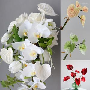 Fiori decorativi 1 fascio 4 colori PU Fiore artificiale Tocco realistico Anthurium Bouquet Matrimonio Decorazione domestica Floreale di fascia alta