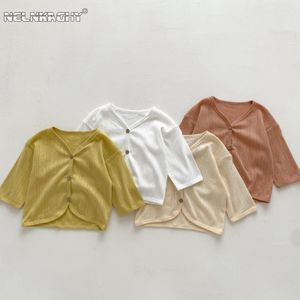 DEVCOAT JAKET MUSIM PANAS Anak Anak Bayi Perempuan Atasan Hollow Out Padat Pakaian Luar AC Tahan Nyamuk Kardigan Tipis Bersirkulasi 230516