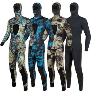 Roupas de mergulho seca as roupas masculinas de camuflagem masculina fissão de manga longa com capuz 2 peças de neoprene submersíveis para homens mantêm o traje de mergulho à prova d'água quente 230515