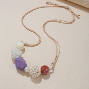 Pendant Necklaces Vintage Handmade Geometric Woood Beads Pendants Necklace For Women Ethnic Adjustable Rope Chain Statement Retro Jewelry