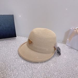 Summer Straw Designer Ball cap Women's Vacation Travel Sun Protection Breathable Metal Triangle Letter Print casquette