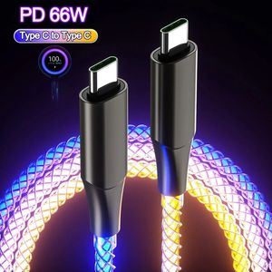 RGB Color Light PD 66W Type C To Type C Кабель для быстрой зарядки данных для Xiaomi Redmi Samsung Huawei OPPO 6A USB C Кабель для зарядки данных