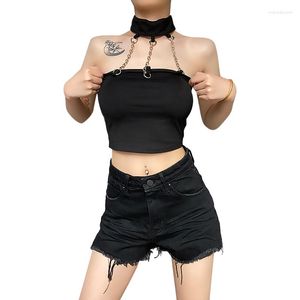 Tanques femininos Kayotuas Women Women Summer Chain Sling Halter Black Slim Skinny Sexy Ladies Clubwear Night Bar Simple Basic Crop Tops