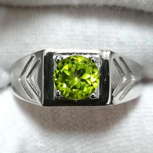 Cluster Rings Genuine Green Peridot Men Ring 925 Siver Band 7.5mm Crystal August Birthstone Good-luck Gift R513GPN