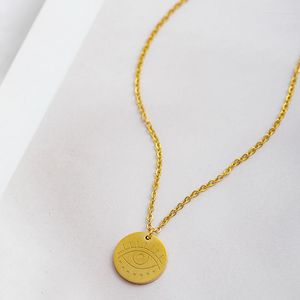 Anhänger Halsketten Mode Edelstahl Runde Scheibe Gravierte Augen 18 K vergoldet Charms Kette Kragen Schmuck 2023 Trend