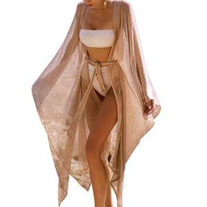 Cover-up 2020 Autumn Hot Bikini Coverups Beachdress Women Golden Gaze Mesh Baddräkter Coverup Beach Outwear Snabbtorkning