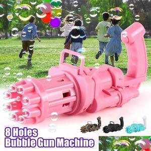 Novelty Games Kids Matic Gatling Bubble Guns Toy 8holes Electric Hine For Outdoor Summer Children Toys Girls Bath 220707 Drop D Dhwup