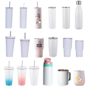 Thermoses Best selling thermal sublimation coated thermos cup DIY thermal transfer coated thermos cup 304 large capacity straw cup