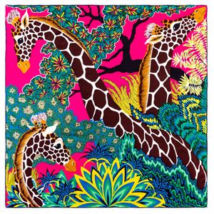 Silk Edge Scarf Top Women Double-Sided Satin Scarfs Giraffe Animal Vintage Head Neck Scarfs Shawl268m