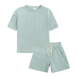 Completi di abbigliamento 2 pezzi Novità Completi estivi Neonato Completi sportivi Abbigliamento Abbigliamento per ragazze Solid Top T-Shirt Pantaloncini Tuta da bambino per bambino 230516