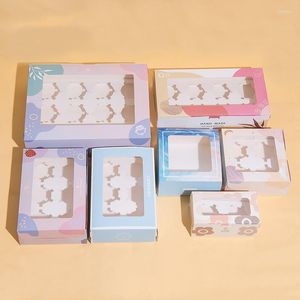 Gift Wrap 10pcs Korean Paper Cup Cake Box 2/4/6/12 Grids Transparent Window Muffin Cookies Baking Boxes