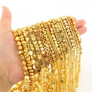 Pärlor Övrigt natursten Hematit 18K Guldplätering Oregelbunden rund skivkub Hjärtform Löst för smycken som gör DIY -armband.