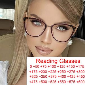 Reading Glasses Anti Blue Light Farsightedness Glasses Women Reader Eyeglass Frames Transparent Fashion Cat Eye Optical Glasses Plus 0 ~ 6 230516