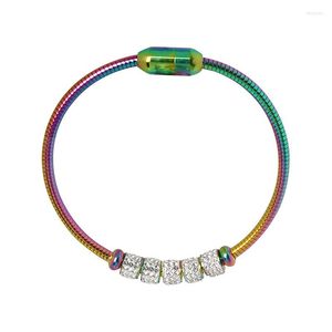 Bangle Braccialetti stile vintage in acciaio al titanio con cristalli multicolore Chiusura magnetica personalizzata per braccialetti da donna