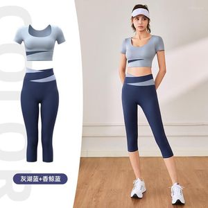 Aktive Sets Patchwork Quick Dry Frauen Yoga Zwei Stück Set Fitness Gym Crop Top Laufsport Trainingsanzug Kleidung Roupa Feminina