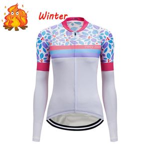 Racingjackor vinter termiska fleece kvinnor cykeltröja skjorta väg cykel kläder cykel toppar kläder berg blusar retro maillot jacke