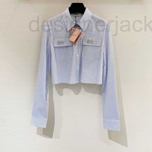 Women's Blouses & Shirts Designer women shirt blouse short blue striped long sleeve Shirt womens summer casual shirts rhinestone inlaid letter cardigan coat NC2F