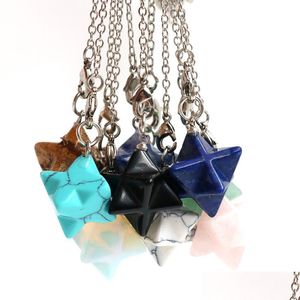 Pendant Necklaces Merkaba Crystal Pendent Necklace Large Satellite Melcabaring Pendum 3D For Women Men Jewelry Energy Healing Gemsto Dhfal