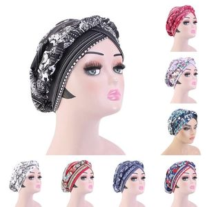 Beanies Beanie/Skull Caps Boho Printed Braid Cross Hijab Hats Africa Muslim Women Head Cover Wraps Turban Bonnet India Nigerian Ladies Headw