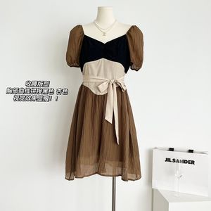 Vestidos casuais vintage elegante marrom dres de verão doce estilo hepburn mini vestido casual festa manga de manga coreana moda 230515