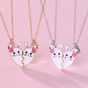 Pendant Necklaces Luoluo&baby 2Pcs/set Cartoon Flower Necklace For Girls Friendship BFF Friend Jewelry Gifts